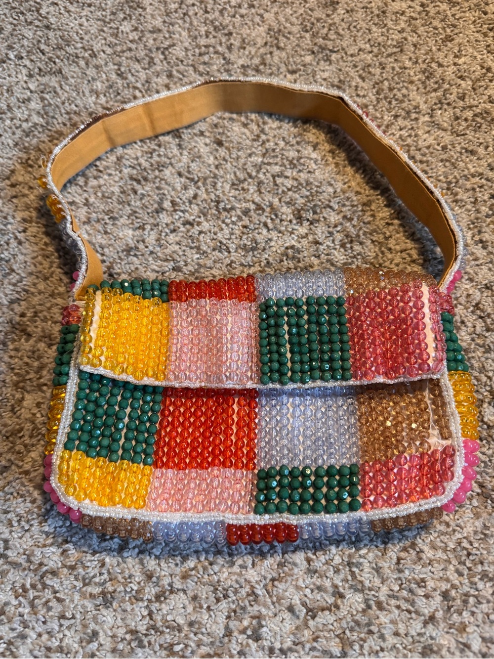 Anthropologie Beaded Multicolor Patchwork Shoulder Bag